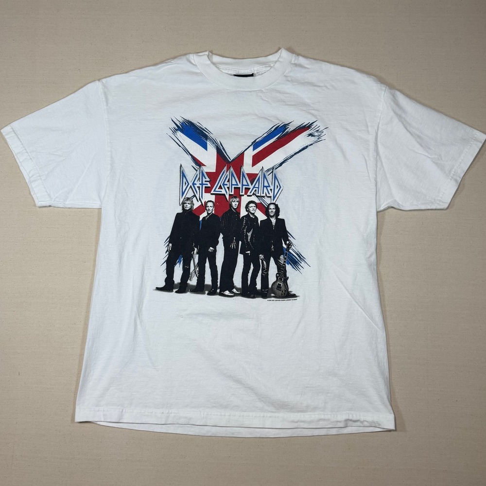 Vintage Def Leppard X World Tour T-Shirt Giant White XL Union Jack Rock Band y2k